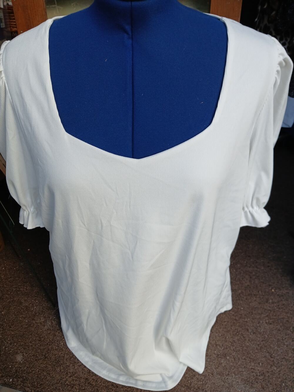 STEM & VINE White Square Neck 3X Shirt Puff Sleeves Ribbed Knit Blouse Top